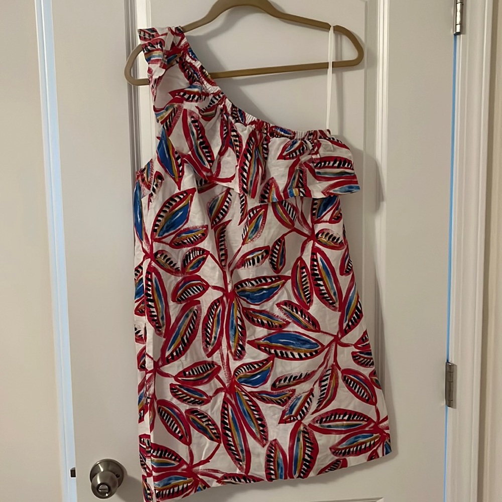 COPY - Fun print linen one shoulder dress